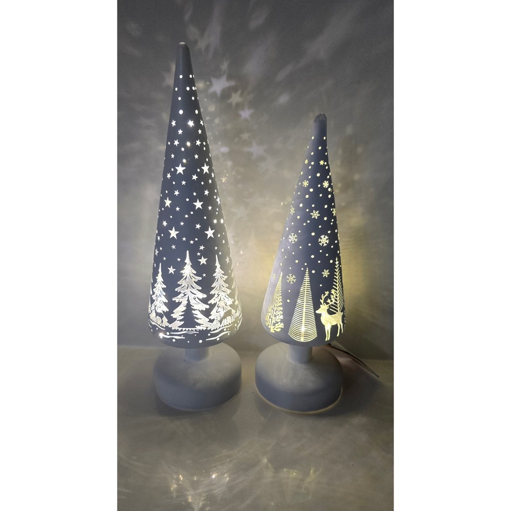 New Gerson International Lighted Laser Etched Glass Holiday Trees Set of 2